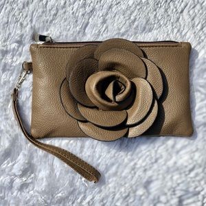 3/$20 Taupe Flower Embossed Wristlet Wallet